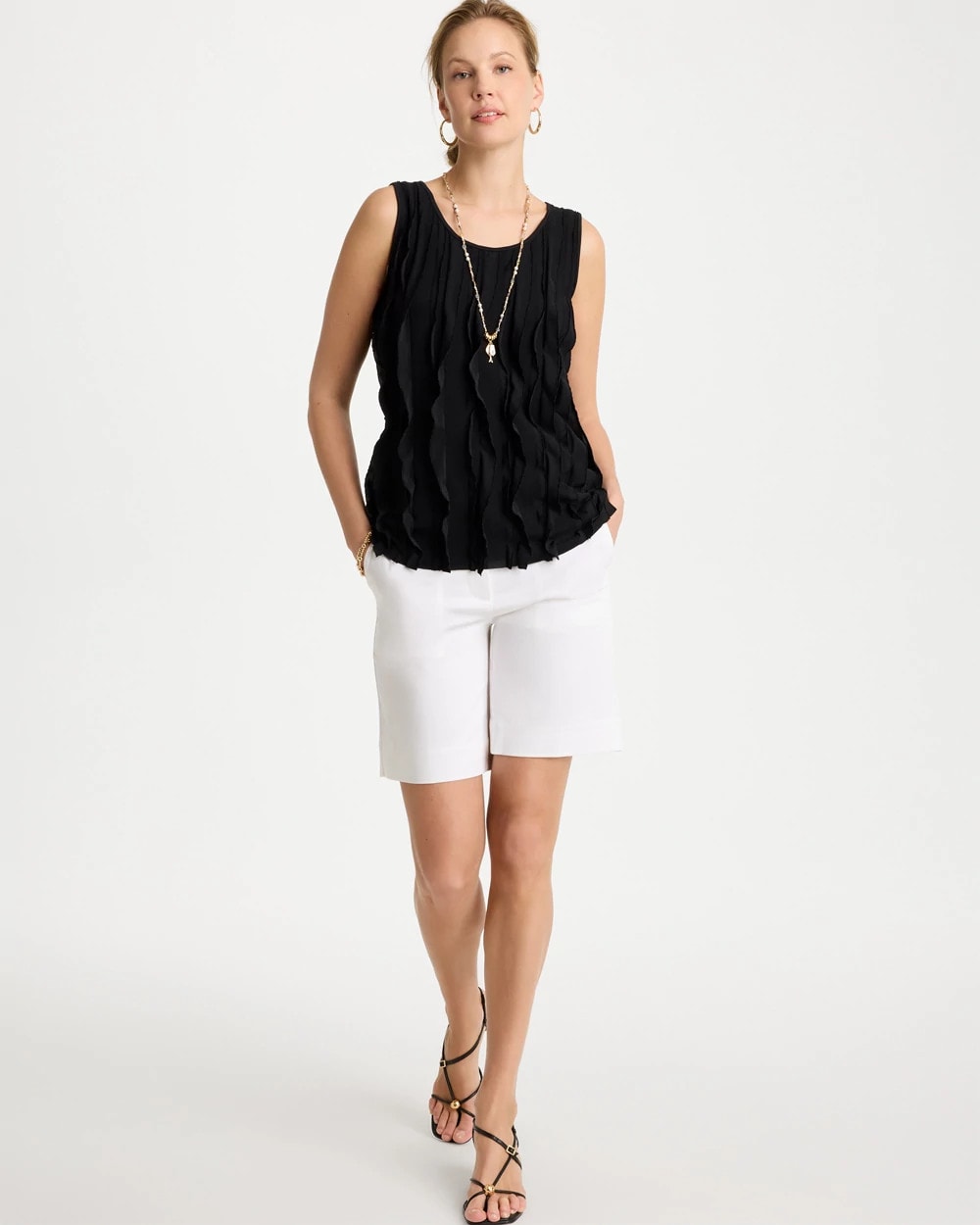 Chico's Essential - 3-D Ruffled Tank Black