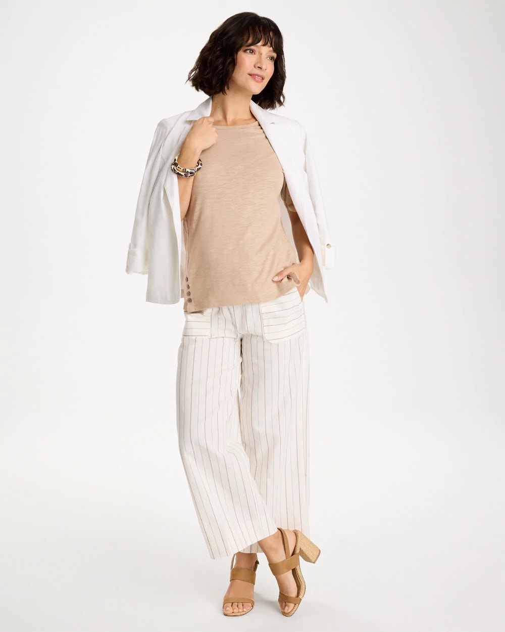 Chico's Value - Foil Print Cotton Slub Elbow-Sleeve Tee Mocha Mousse