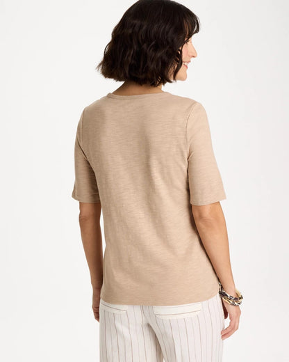 Chico's Value - Foil Print Cotton Slub Elbow-Sleeve Tee Mocha Mousse