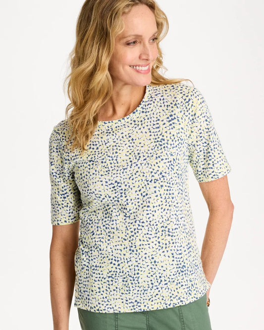 Chico's Latest - Printed Cotton Slub Elbow-Sleeve Tee Sage Lime