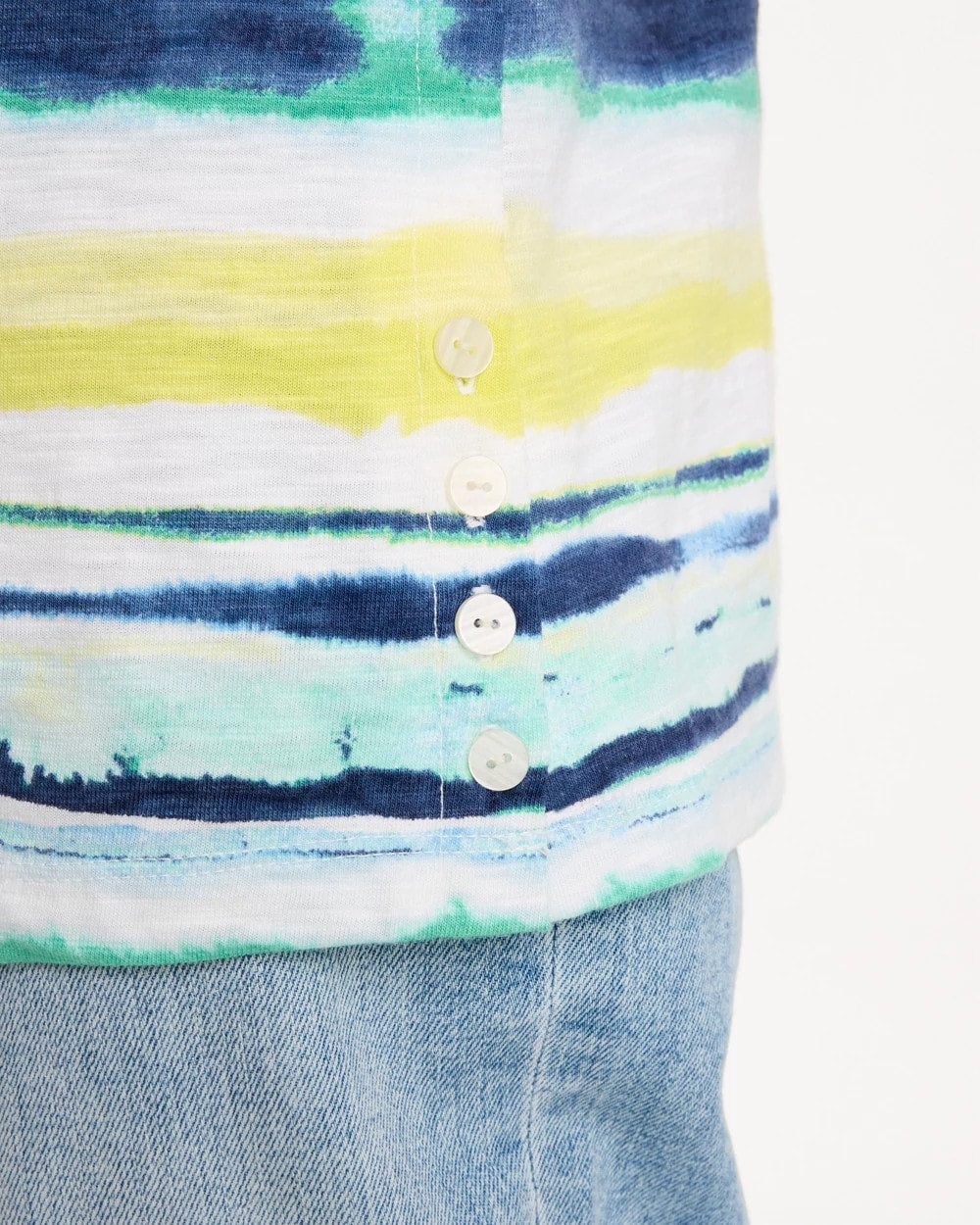 Chico's Exclusive - Striped Cotton Slub Elbow-Sleeve Tee Sage Lime