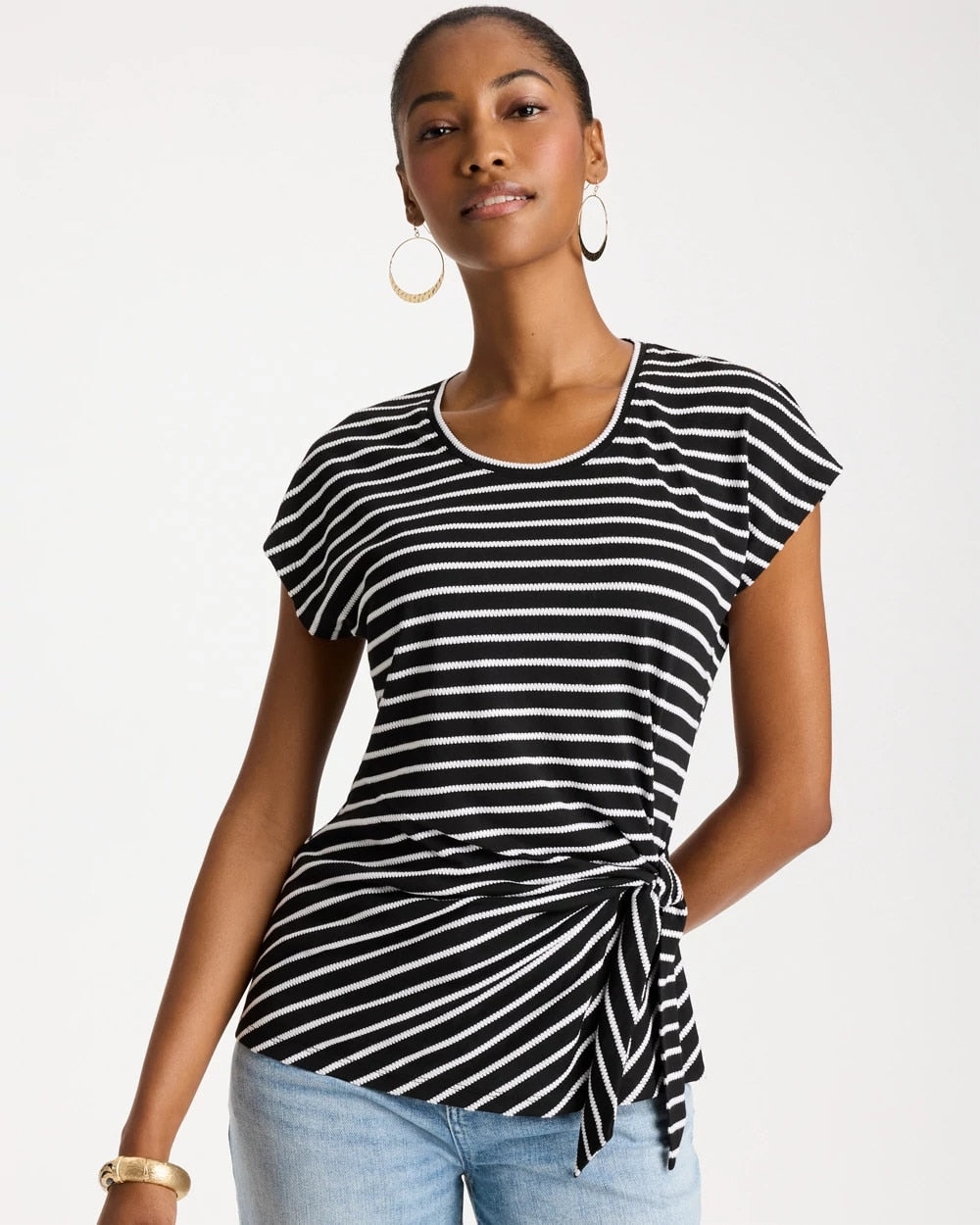 Chico's Top Pick - Striped Tie-Front Tee Black