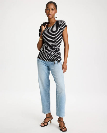 Chico's Top Pick - Striped Tie-Front Tee Black