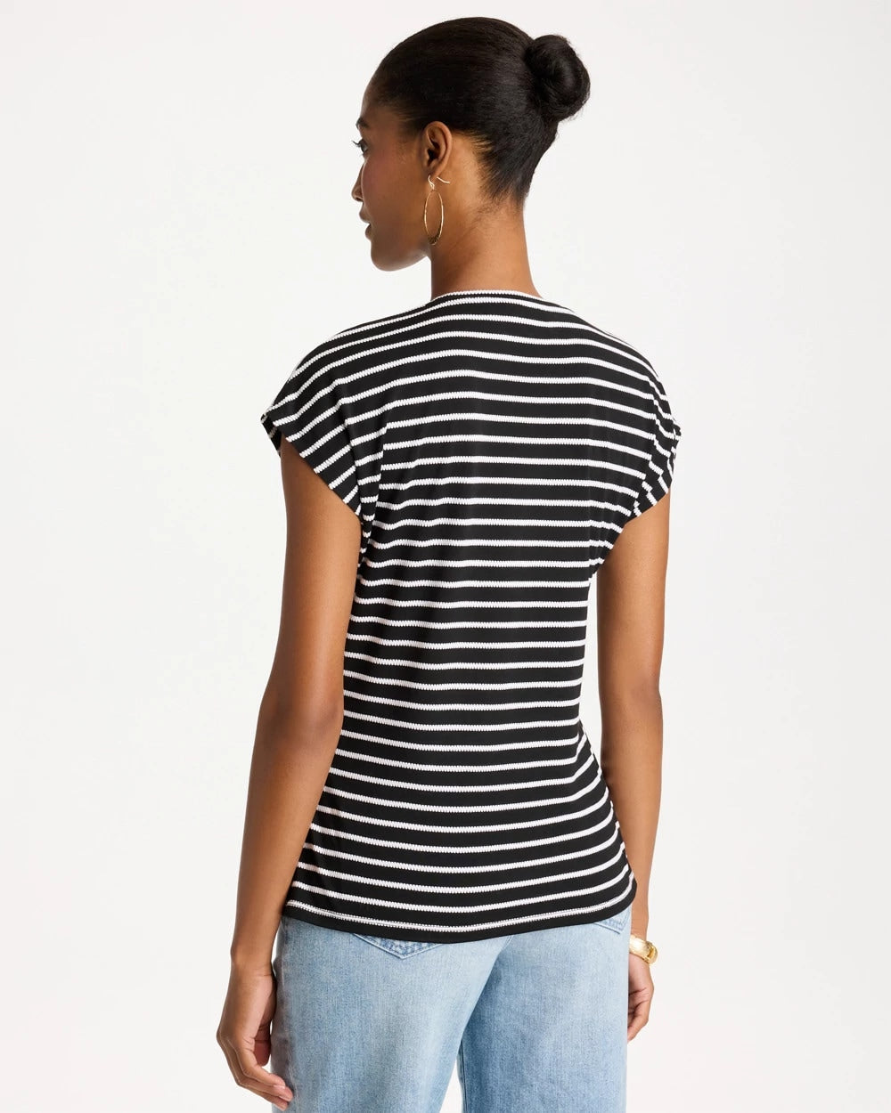 Chico's Top Pick - Striped Tie-Front Tee Black