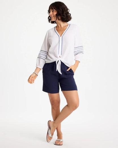 Chico's Customer Favorite - Cotton Gauze Embroidered Tie-Front Blouse Alabaster