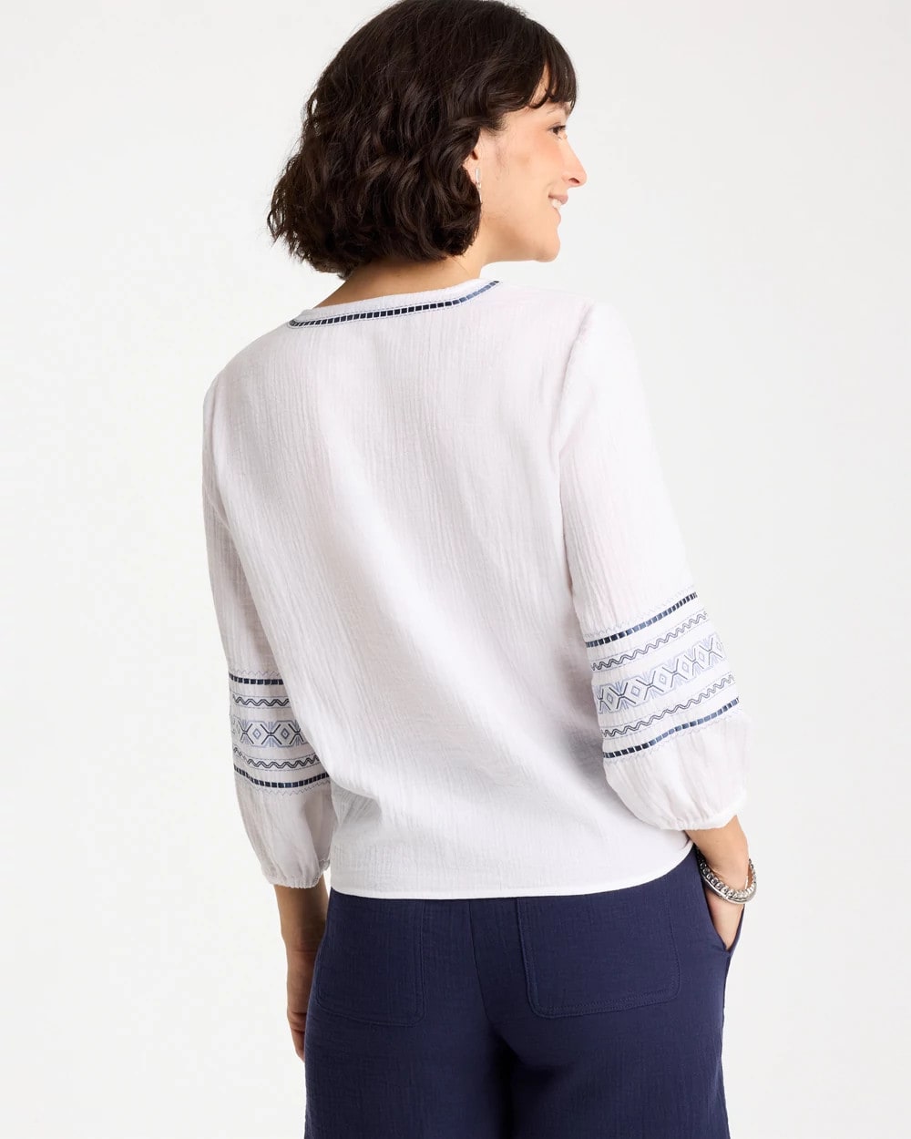 Chico's Customer Favorite - Cotton Gauze Embroidered Tie-Front Blouse Alabaster