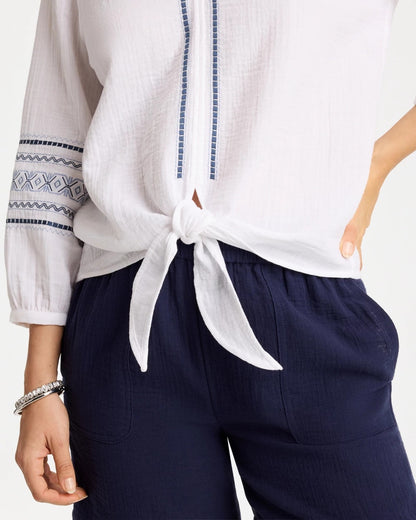 Chico's Customer Favorite - Cotton Gauze Embroidered Tie-Front Blouse Alabaster