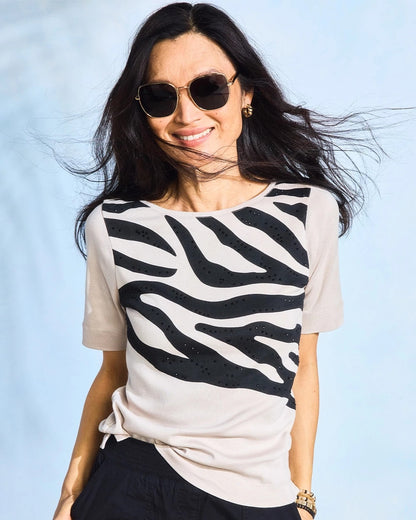 Chico's New - Zebra Pima Elbow Sleeve Tee Smokey Taupe