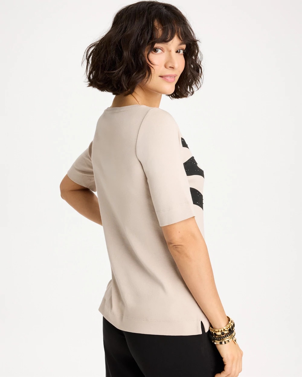 Chico's New - Zebra Pima Elbow Sleeve Tee Smokey Taupe