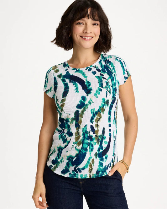 Chico's Special Offer - Printed Textured Knit Cap Sleeve Tee Topanga Green