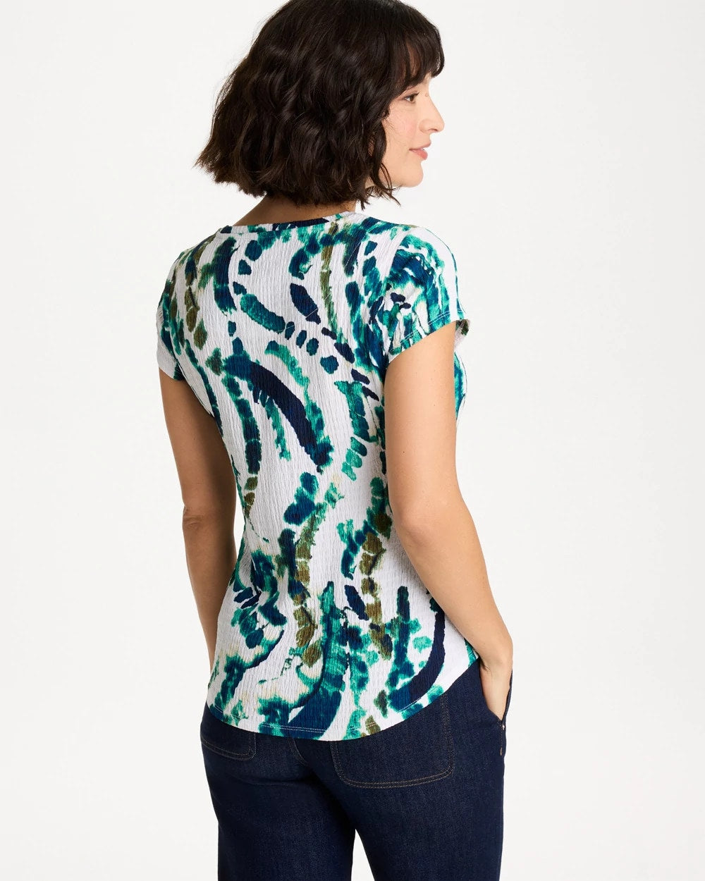 Chico's Special Offer - Printed Textured Knit Cap Sleeve Tee Topanga Green