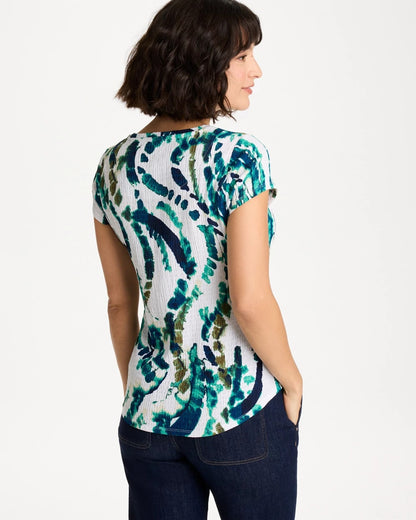 Chico's Special Offer - Printed Textured Knit Cap Sleeve Tee Topanga Green