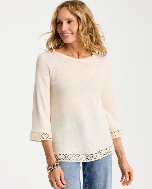 Chico's Best Seller - Linen Crochet Lace Tee Natural Cream