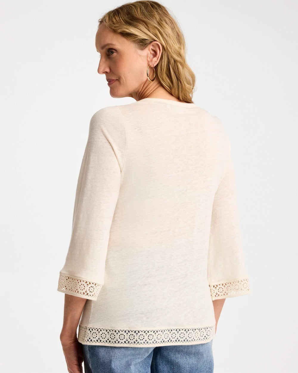 Chico's Best Seller - Linen Crochet Lace Tee Natural Cream