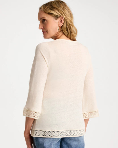 Chico's Best Seller - Linen Crochet Lace Tee Natural Cream