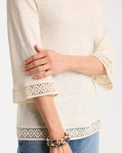 Chico's Best Seller - Linen Crochet Lace Tee Natural Cream
