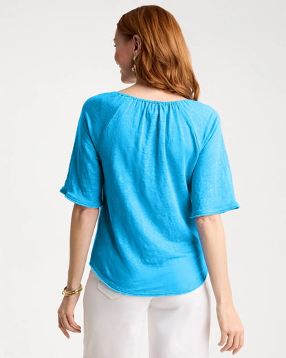 Chico's Great Value - Linen Fringed Tee Blue Tide