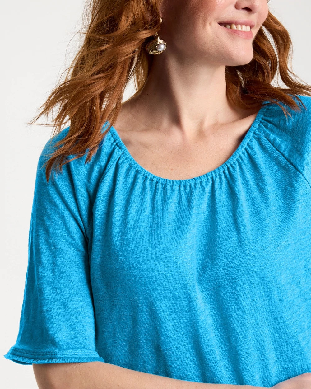 Chico's Great Value - Linen Fringed Tee Blue Tide