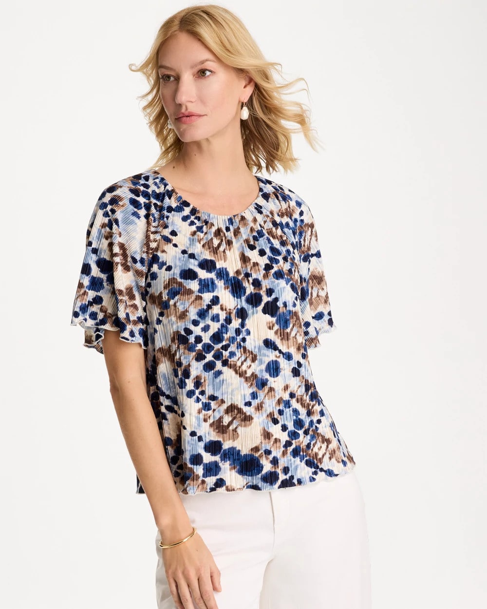 Chico's Exclusive - Printed Bodre Tee Passport Blue