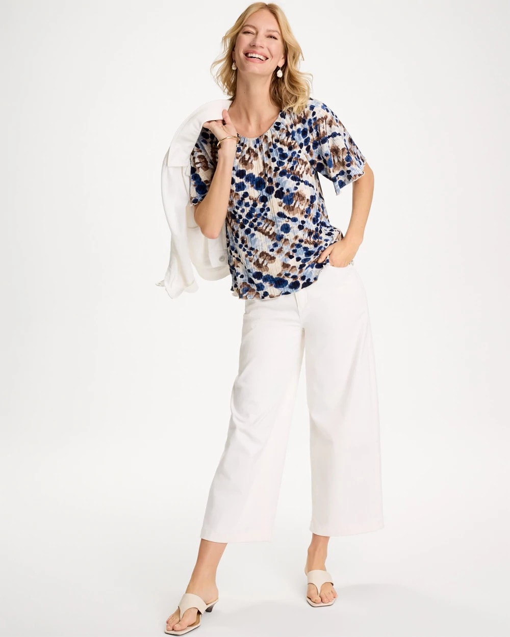 Chico's Exclusive - Printed Bodre Tee Passport Blue