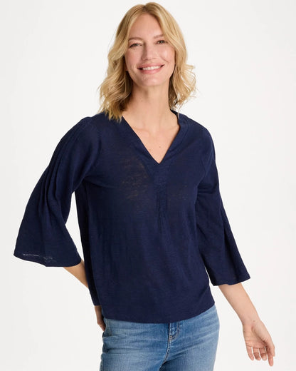 Chico's Everyday - Linen Pleated Pintuck Tee Passport Blue