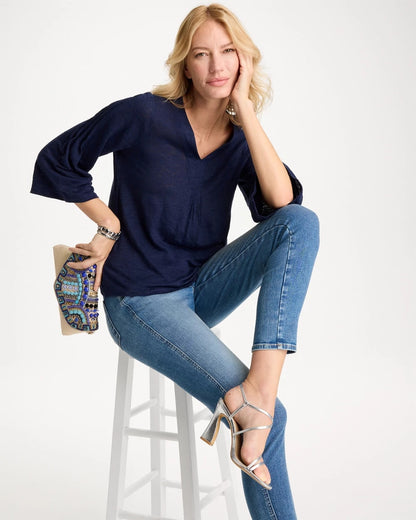 Chico's Everyday - Linen Pleated Pintuck Tee Passport Blue