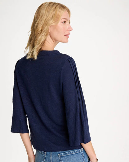 Chico's Everyday - Linen Pleated Pintuck Tee Passport Blue