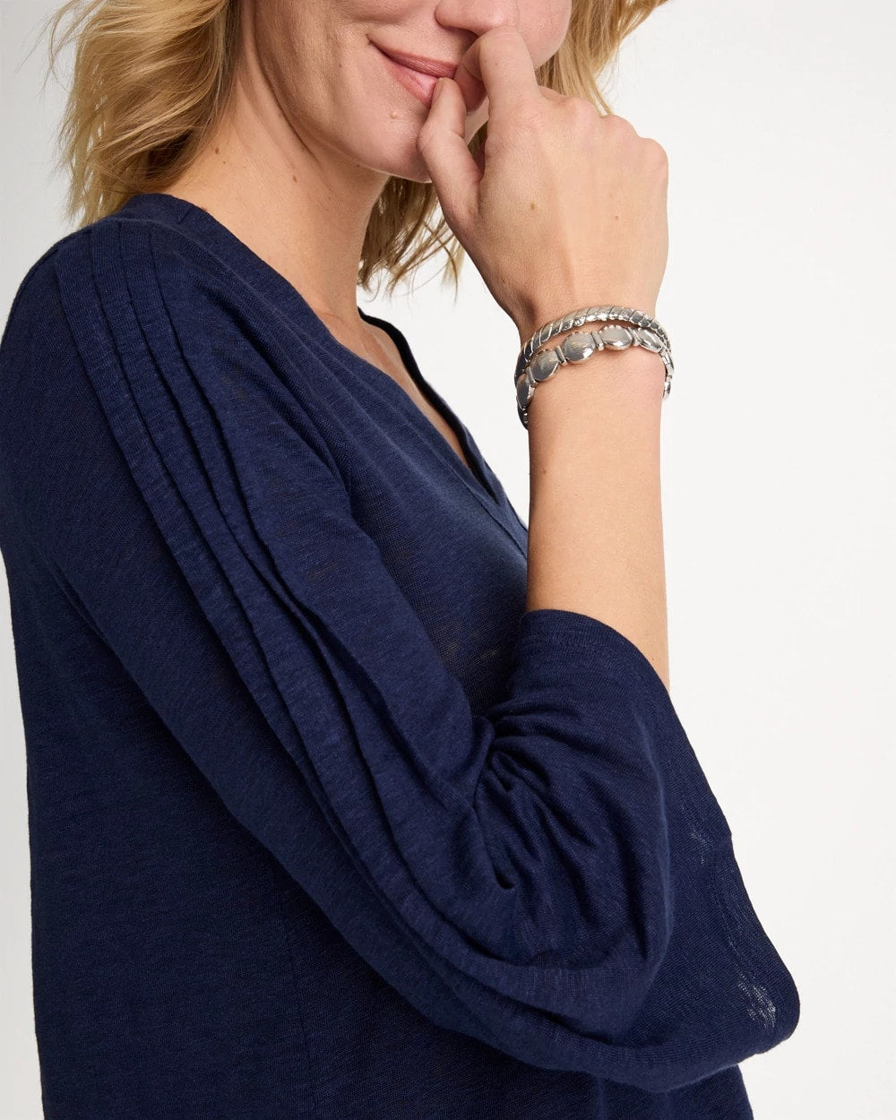 Chico's Everyday - Linen Pleated Pintuck Tee Passport Blue