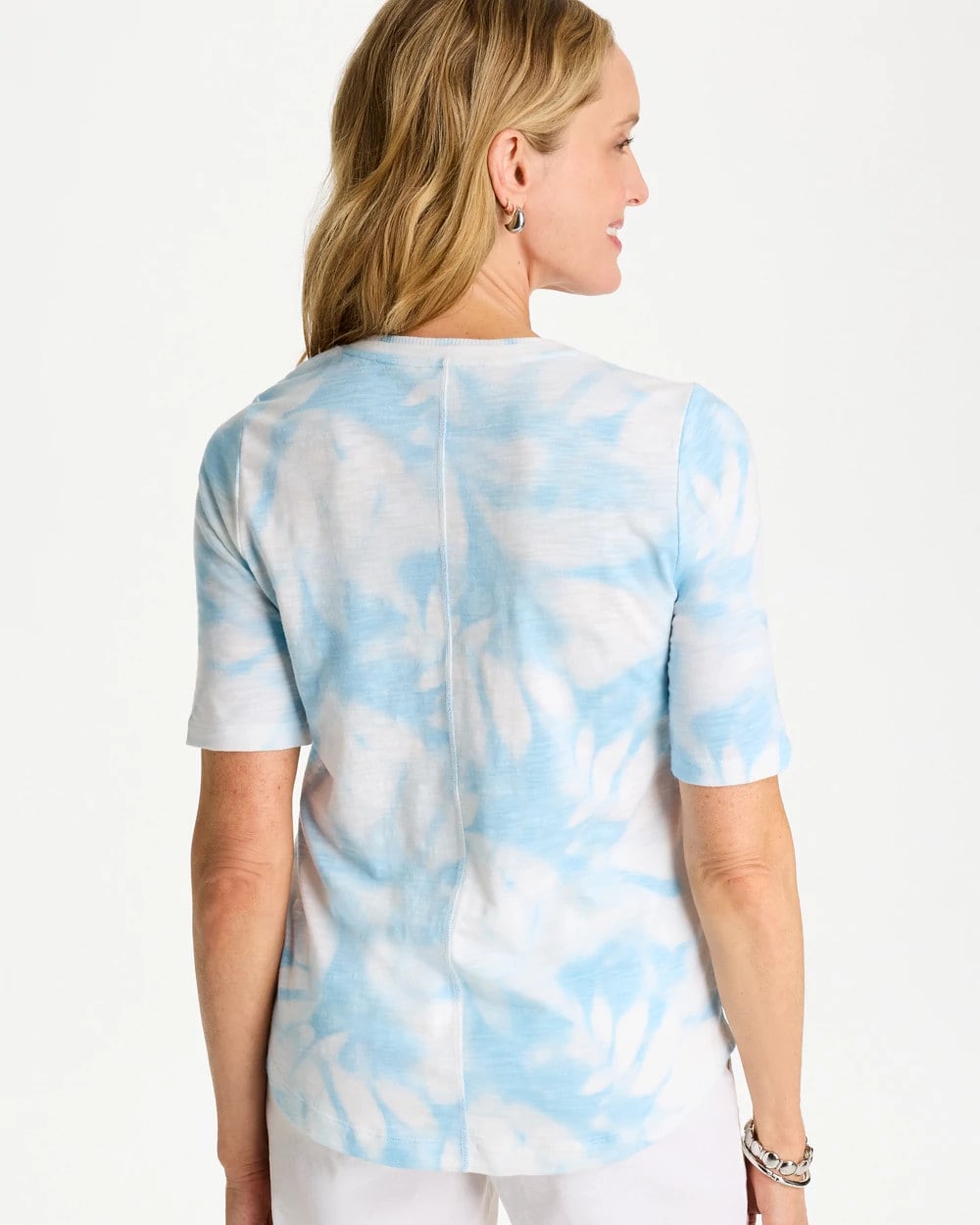 Chico's Quality - Tie-Dye Palm Cotton Slub V-Neck Tee Blue Haven