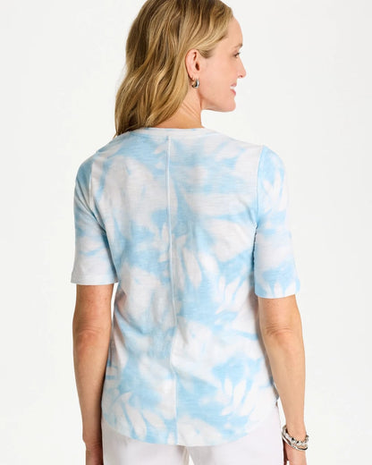 Chico's Quality - Tie-Dye Palm Cotton Slub V-Neck Tee Blue Haven