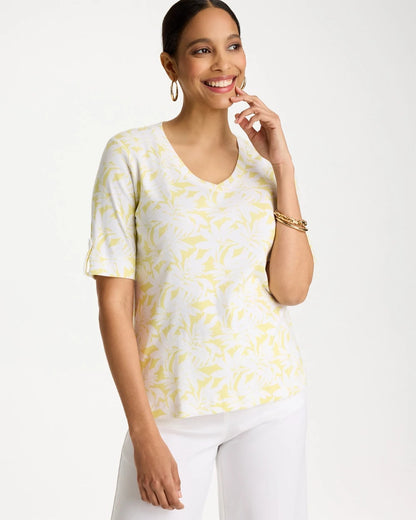 Chico's Sale - Printed Pima Elbow-Sleeve Tee Sage Lime