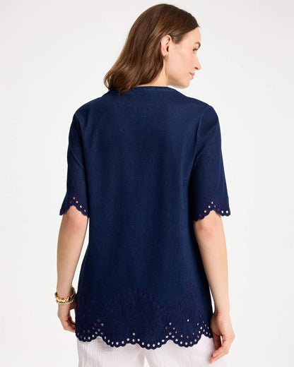 Chico's Essential - Embroidered Cotton-Blend Tunic Dark Wash