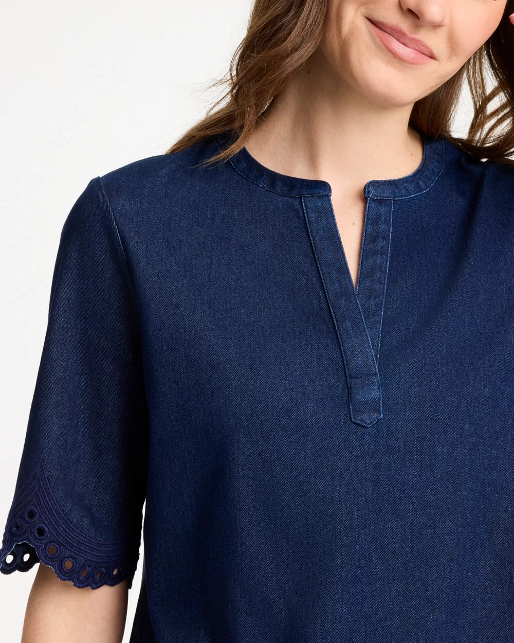 Chico's Essential - Embroidered Cotton-Blend Tunic Dark Wash