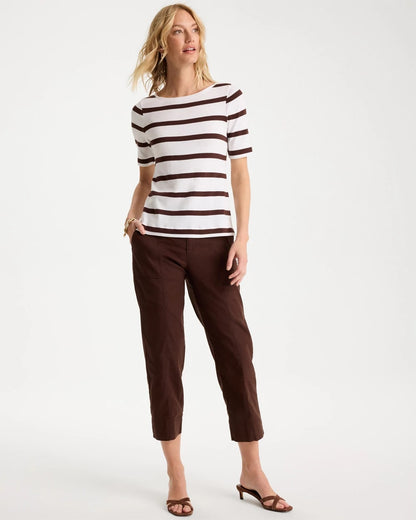 Chico's Discount - Striped Pima Elbow Sleeve Tee Alabaster