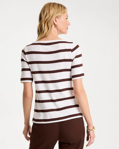 Chico's Discount - Striped Pima Elbow Sleeve Tee Alabaster