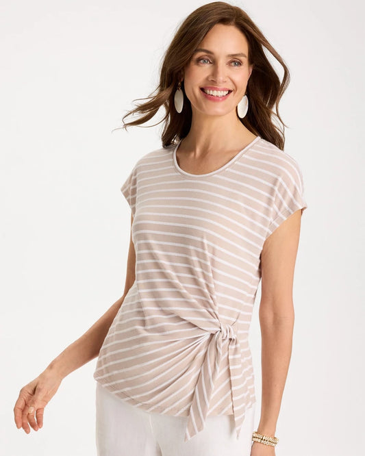 Chico's Best Seller - Striped Tie-Front Tee Smokey Taupe