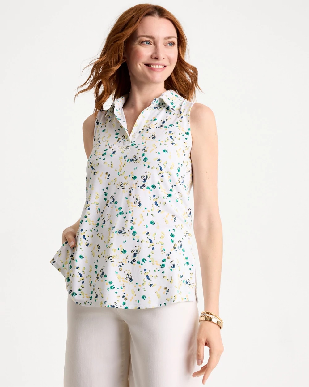 Chico's Quality - Printed Collared Tunic Tank Sage Lime
