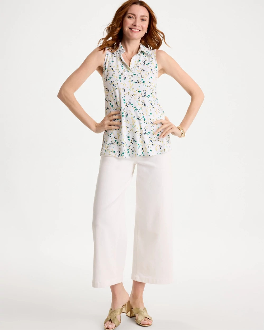 Chico's Quality - Printed Collared Tunic Tank Sage Lime