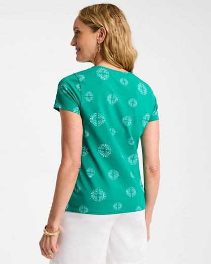 Chico's Sale - Printed Cotton Stretch Cap-Sleeve Tee Topanga Green
