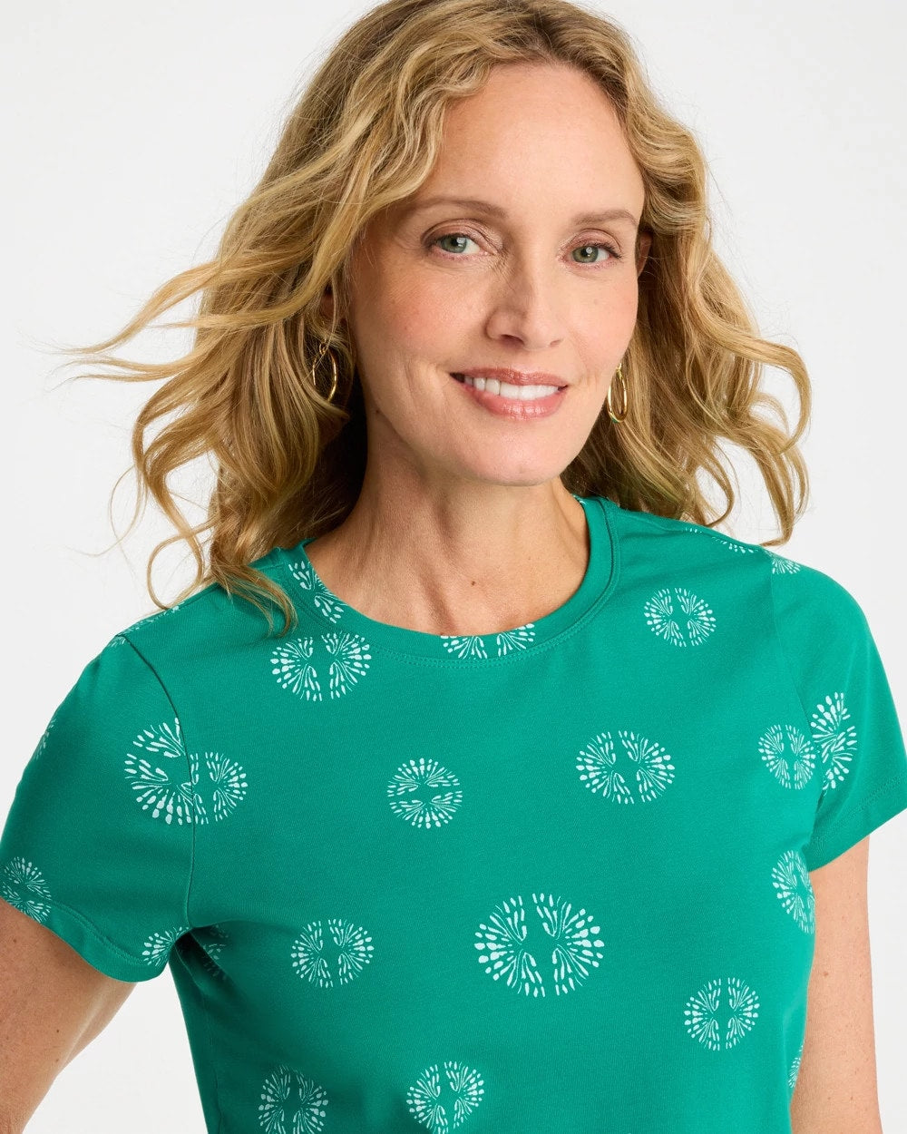 Chico's Sale - Printed Cotton Stretch Cap-Sleeve Tee Topanga Green