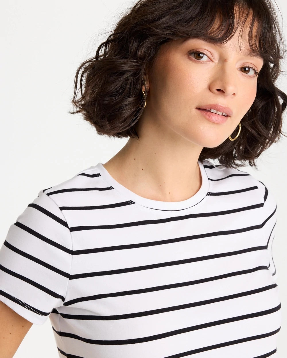 Chico's New - Striped Cotton Stretch Cap-Sleeve Tee Black