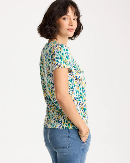 Chico's Quality - Printed Cotton Stretch Cap-Sleeve Tee Alabaster