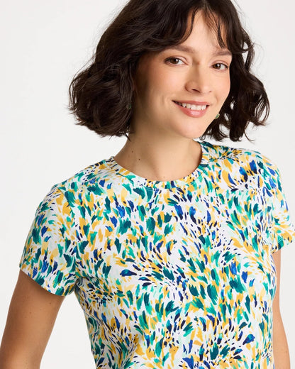 Chico's Quality - Printed Cotton Stretch Cap-Sleeve Tee Alabaster