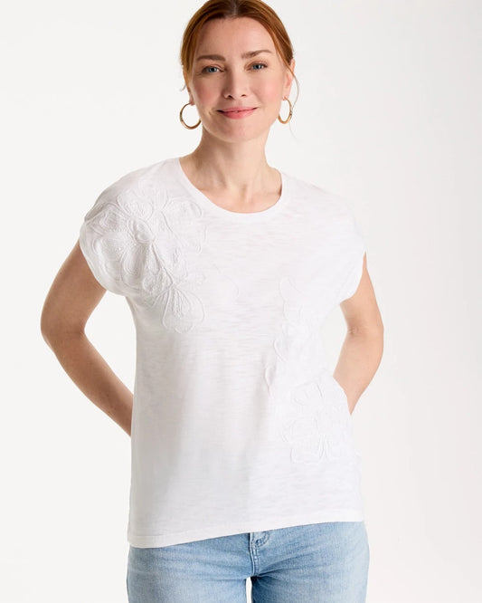 Chico's Exclusive - Cotton Slub Embroidered Wedge Tee Alabaster
