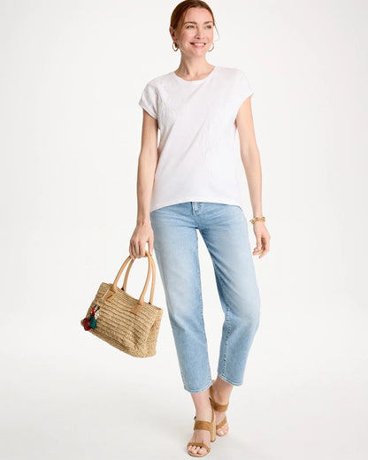 Chico's Exclusive - Cotton Slub Embroidered Wedge Tee Alabaster