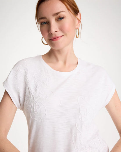 Chico's Exclusive - Cotton Slub Embroidered Wedge Tee Alabaster