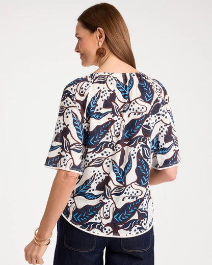 Chico's Trending - Printed Linen Fringed Tee Passport Blue
