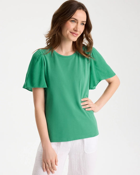 Chico's Latest - Gauze Sleeve Soft-Stretch Tee Green Clover