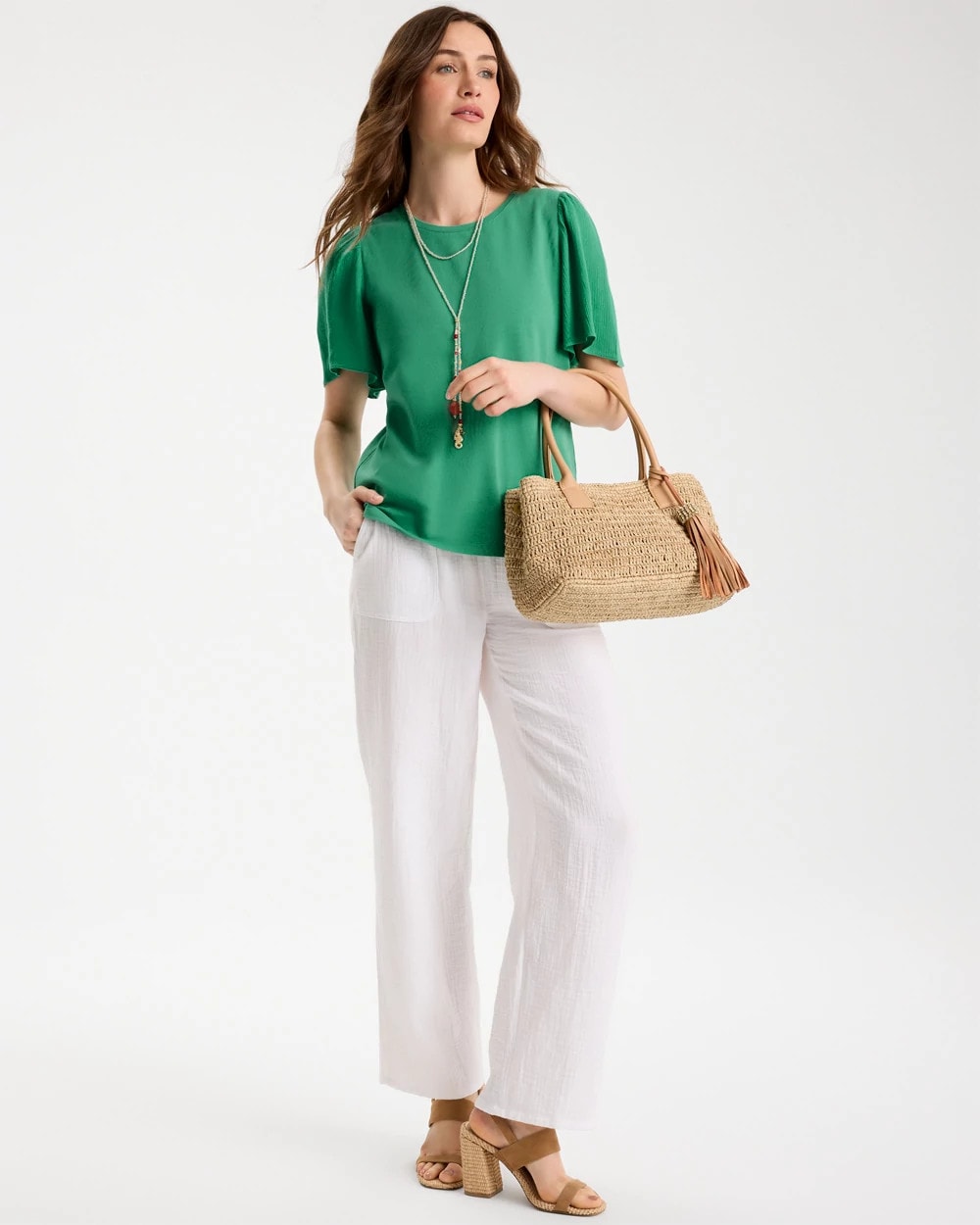 Chico's Latest - Gauze Sleeve Soft-Stretch Tee Green Clover