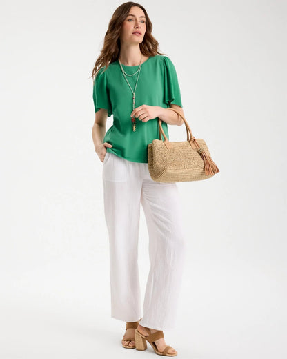 Chico's Latest - Gauze Sleeve Soft-Stretch Tee Green Clover